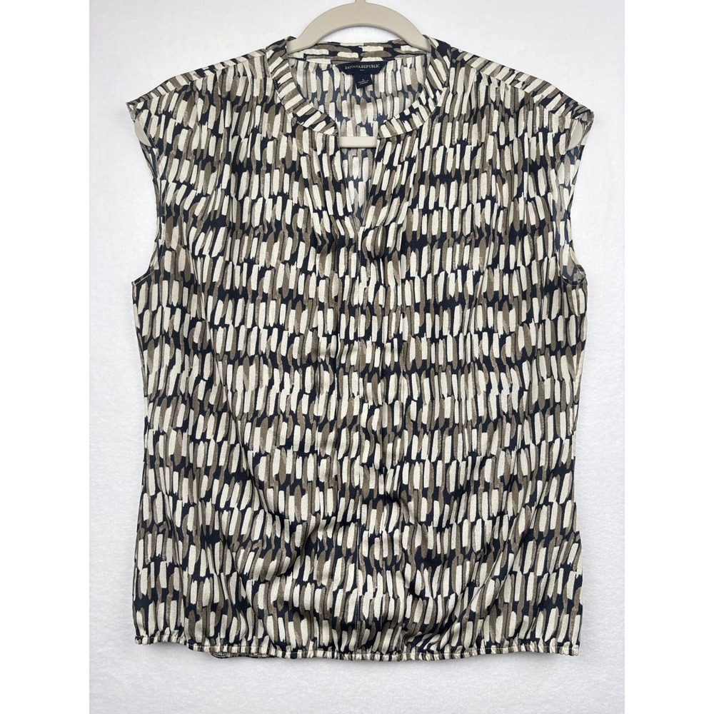Banana Republic Blouse Womens S Sleeveless Geometric V-Neck Banded Hem